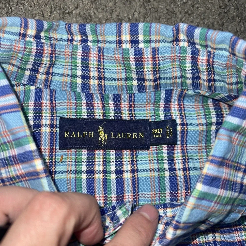 Polo Ralph Lauren Blue Plaid Button Up Shirt 2XLT Lng Sleeve‎ Oxford Pony